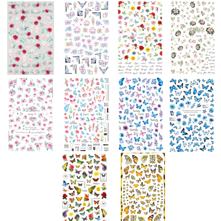 10pcs 3D Adhesive Butterfly Retro Rose Color Nail Art Sticker(F-678) - free shipping - PMC TechLife - Order now!