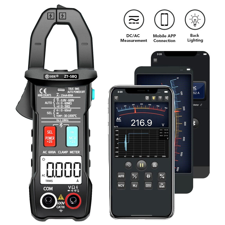 BSIDE  Bluetooth 5.0 6000 Words High Precision Smart AC Clamp Meter, Specification: ZT-5BQ - free shipping - PMC TechLife - Order now!
