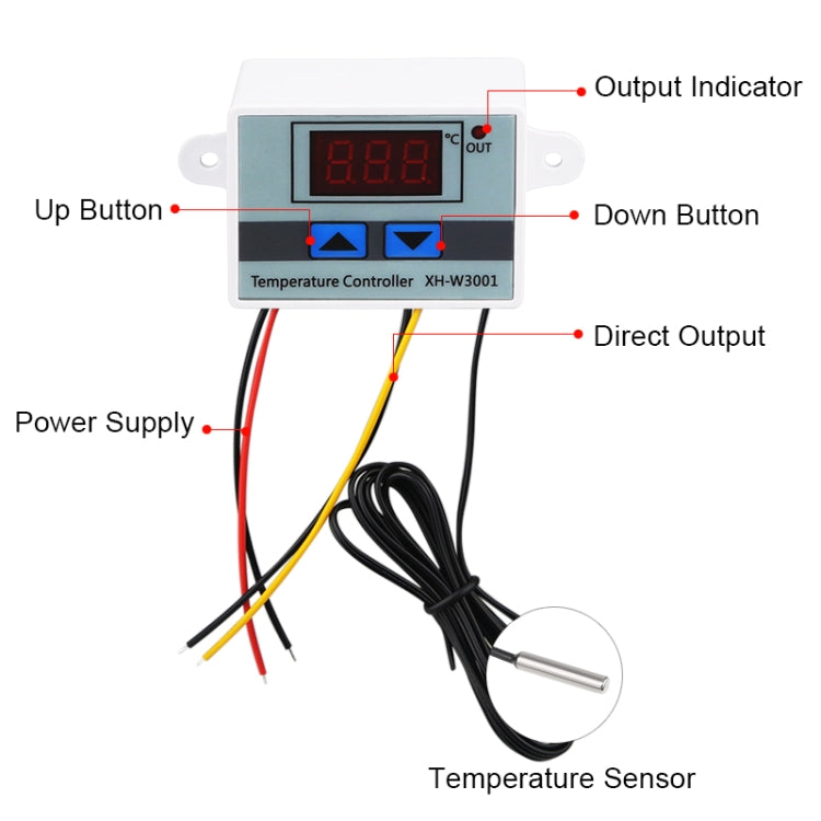 XH-W3001 Digital LED Temperature Controller Arduino Cooling Heating Switch Thermostat NTC Sensor 24V - Indoor Thermometer by PMC TechLife | Online Shopping South Africa | PMC TechLife