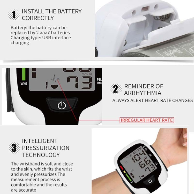 Wrist Type Electronic Blood Pressure Monitor Home Automatic Wrist Type Blood Pressure Measurement, Style: No Voice Announcement(White English) - free shipping - PMC TechLife - Order now!
