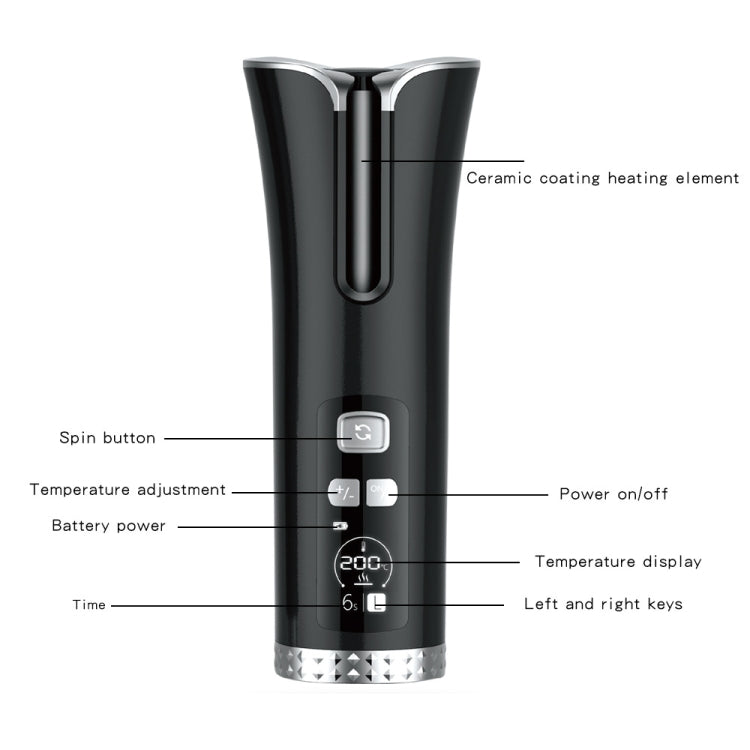 USB Charging Automatic Rotating Curling Iron Portable Wireless Travel Curling Iron(Black) - Hair Curler by PMC TechLife | Online Shopping South Africa | PMC TechLife