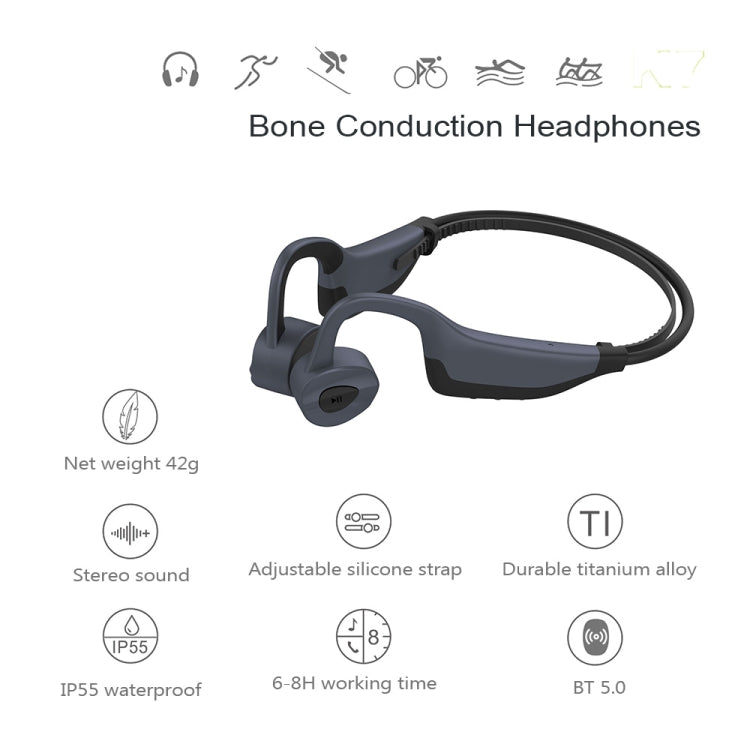 K7 Bone Conduction Bluetooth 5.0 Wireless Earphone Waterproof Headphones 16GB RAM(Gray) - Bluetooth Earphone by PMC TechLife | Online Shopping South Africa | PMC TechLife
