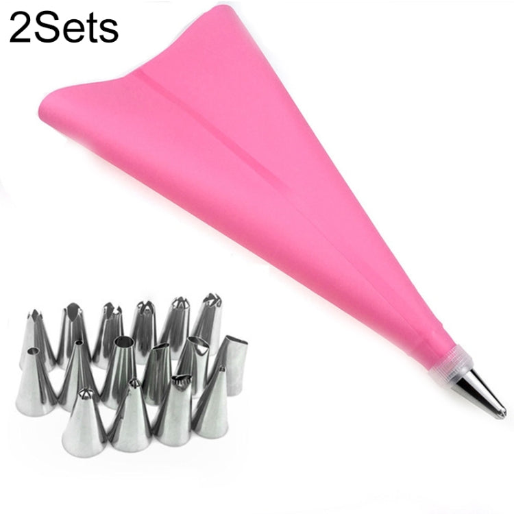 2 Sets Reusable Silicone Pastry Bag Cake Decorating Tools with 16 Nozzles Tips(Pink) - Food Molds by PMC TechLife | Online Shopping South Africa | PMC TechLife