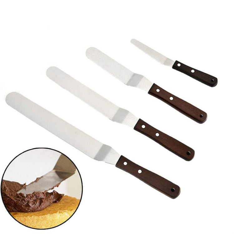3 PCS Wooden Handle Spatula Baking Stainless Steel Cake Straight Knife(With Hole Curved Section 8 Inch) - Baking Pastry Tools by PMC TechLife | Online Shopping South Africa | PMC TechLife
