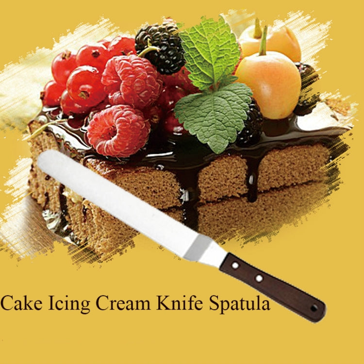3 PCS Wooden Handle Spatula Baking Stainless Steel Cake Straight Knife(With Hole Curved Section 8 Inch) - Baking Pastry Tools by PMC TechLife | Online Shopping South Africa | PMC TechLife