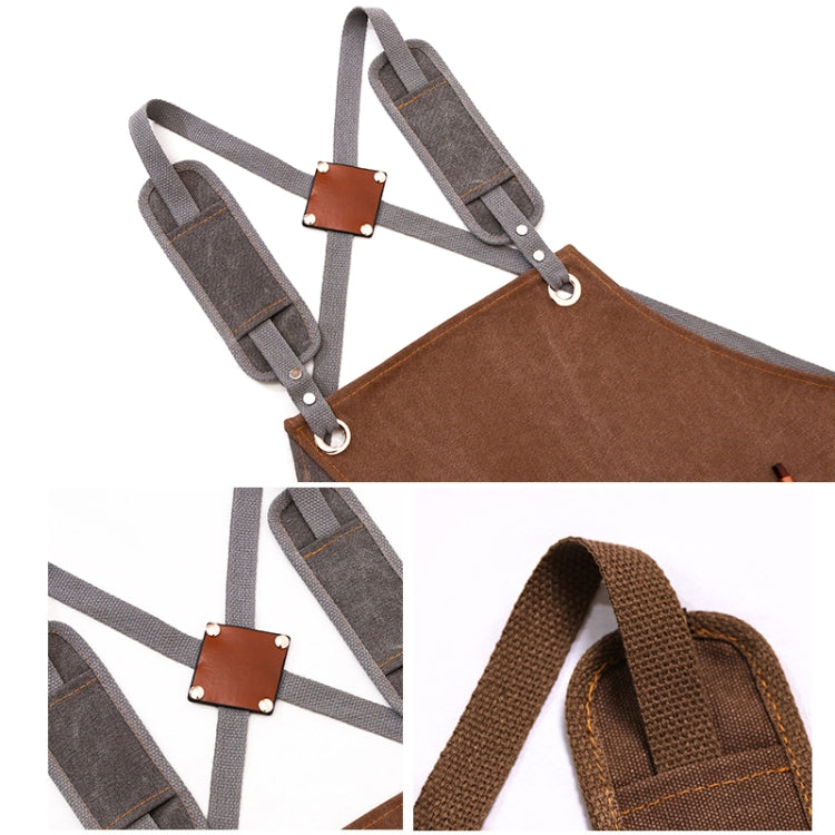 Denim Apron Barber Milk Tea Shop Waiter Overalls(Gray-yellow Shoulder Strap) - Aprons & Caps by PMC TechLife | Online Shopping South Africa | PMC TechLife