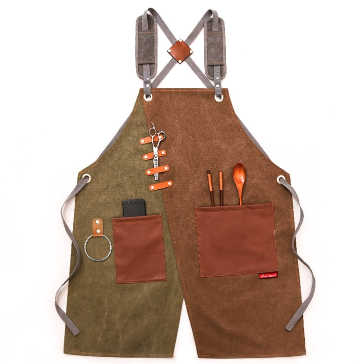 Denim Apron Barber Milk Tea Shop Waiter Overalls(Green-yellow Shoulder Strap) - Aprons & Caps by PMC TechLife | Online Shopping South Africa | PMC TechLife