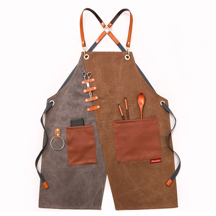 Denim Apron Barber Milk Tea Shop Waiter Overalls(Grey-yellow Hook Strap) - Aprons & Caps by PMC TechLife | Online Shopping South Africa | PMC TechLife