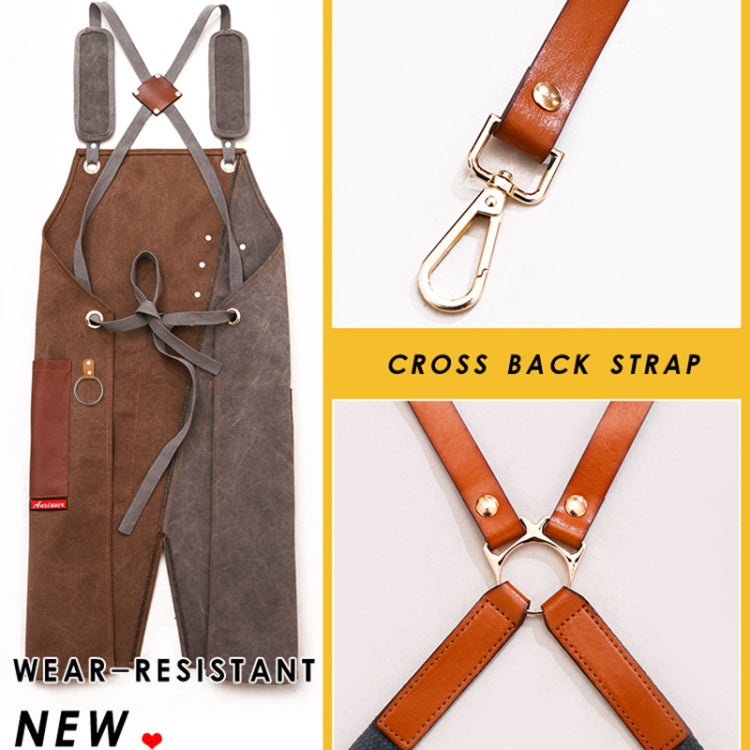 Denim Apron Barber Milk Tea Shop Waiter Overalls(Grey-yellow Hook Strap) - Aprons & Caps by PMC TechLife | Online Shopping South Africa | PMC TechLife