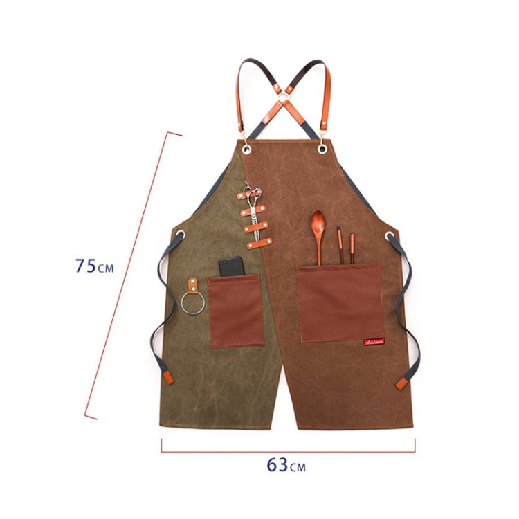 Denim Apron Barber Milk Tea Shop Waiter Overalls(Green-yellow Hook Strap) - Aprons & Caps by PMC TechLife | Online Shopping South Africa | PMC TechLife