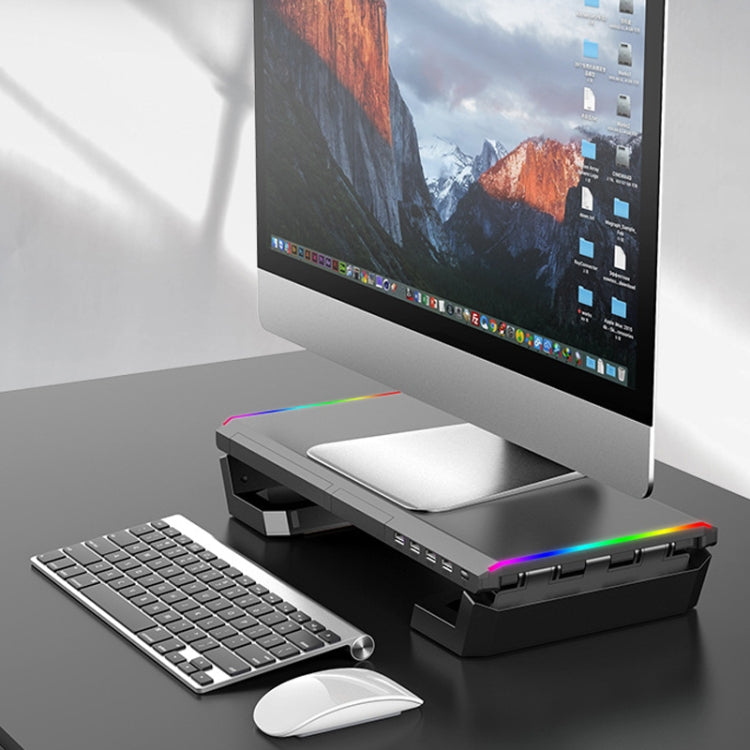 ICE COOREL T1 Monitor Increased Rack Foldable Laptop Stand With RGB Lighting & 4xUSB2.0 Expansion Interface(Obsidian Black) - free shipping - PMC TechLife - Order now!