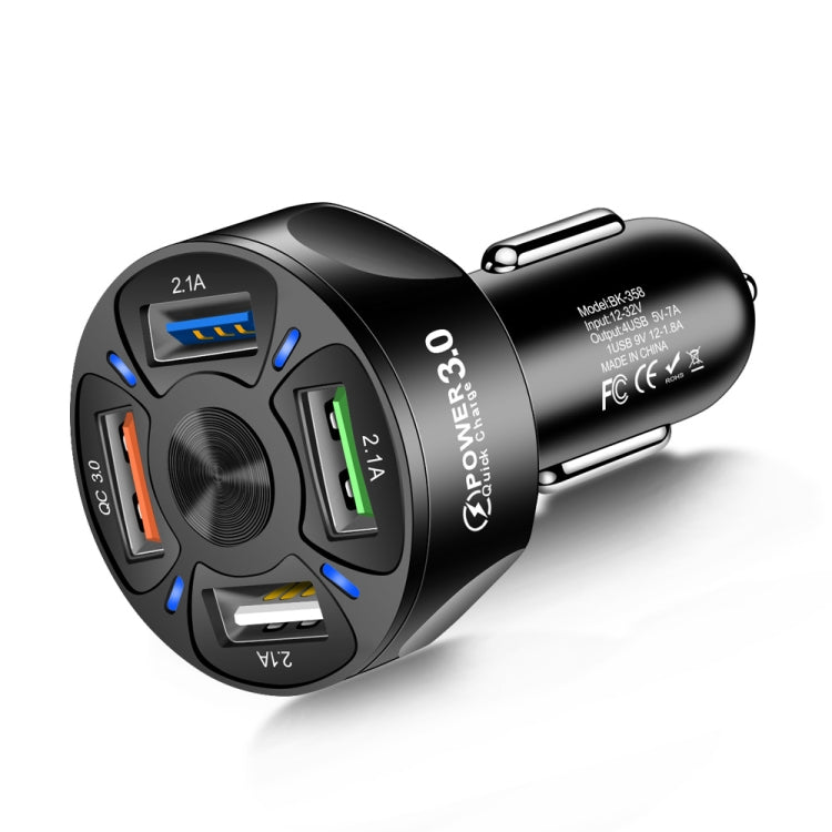 2 PCS BK-358 3A QC3.0 4USB Car Charger One For Four Mobile Phone Car Charger(Black) - Car Charger by PMC TechLife | Online Shopping South Africa | PMC TechLife