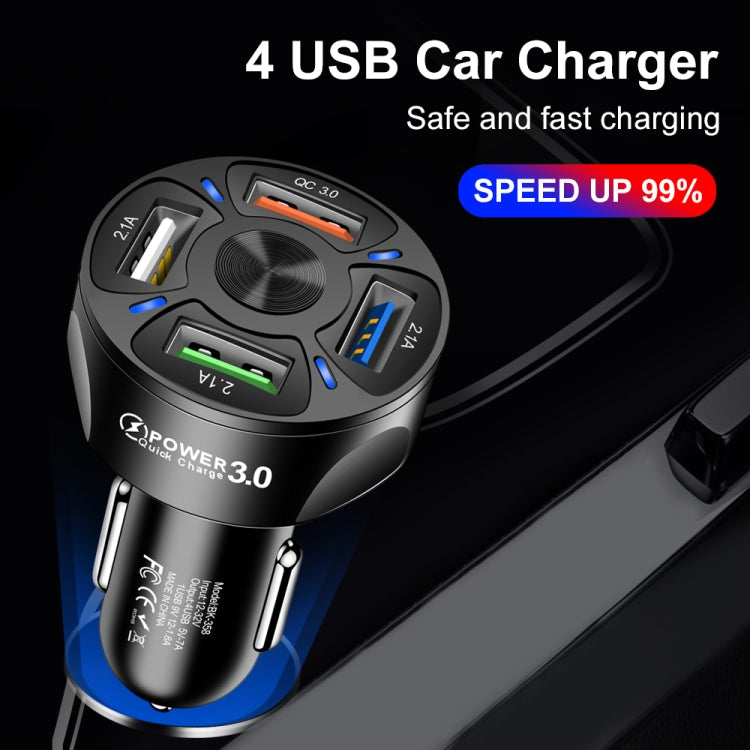 2 PCS BK-358 3A QC3.0 4USB Car Charger One For Four Mobile Phone Car Charger(Black) - Car Charger by PMC TechLife | Online Shopping South Africa | PMC TechLife