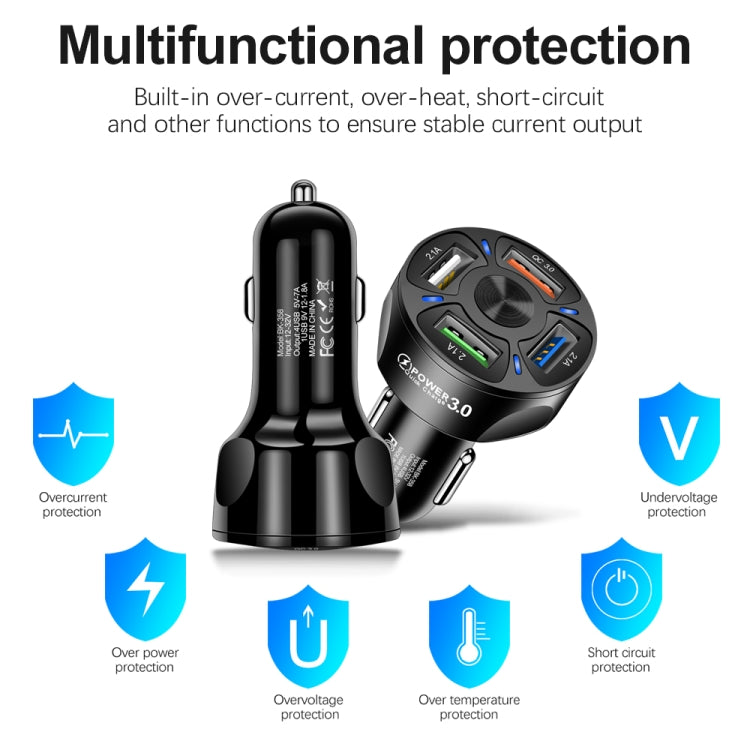 2 PCS BK-358 3A QC3.0 4USB Car Charger One For Four Mobile Phone Car Charger(White) - Car Charger by PMC TechLife | Online Shopping South Africa | PMC TechLife