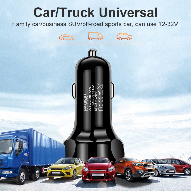 2 PCS BK-358 3A QC3.0 4USB Car Charger One For Four Mobile Phone Car Charger(White) - Car Charger by PMC TechLife | Online Shopping South Africa | PMC TechLife