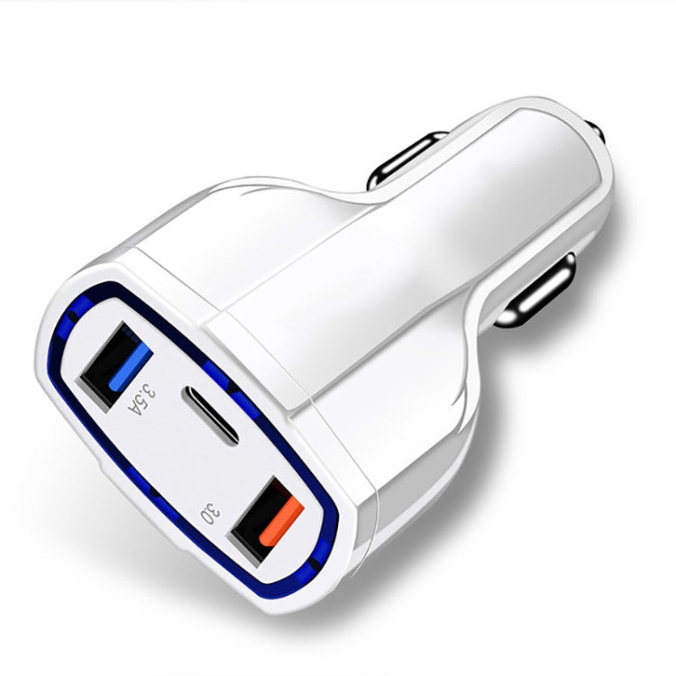 2 PCS QC3.0 Fast Charge Car Charger 3.5A Dual USB With Type-C Interface Output Car Charger(White) - Car Charger by PMC TechLife | Online Shopping South Africa | PMC TechLife