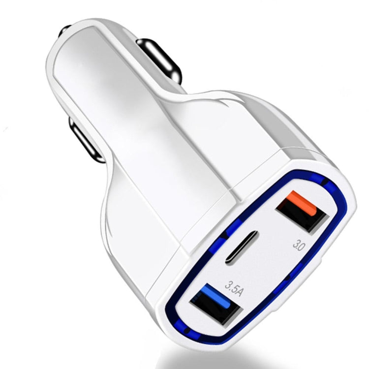 2 PCS QC3.0 Fast Charge Car Charger 3.5A Dual USB With Type-C Interface Output Car Charger(White) - Car Charger by PMC TechLife | Online Shopping South Africa | PMC TechLife