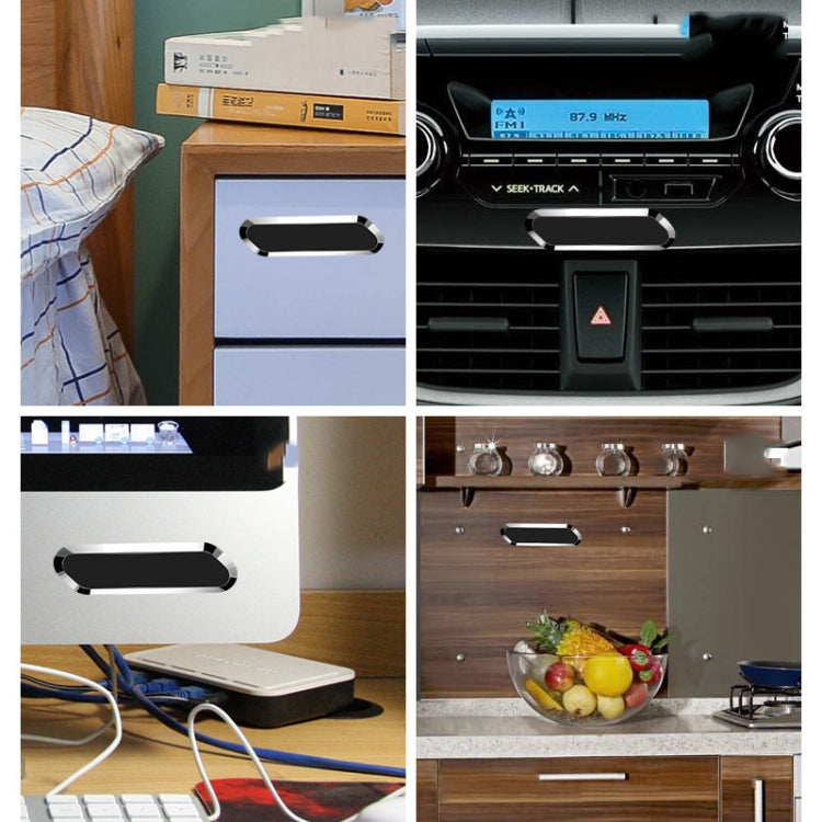 F601 4 PCS One Word Long Magnet Car Bracket Car Navigation Lazy Magnetic Metal Bracket(Rounded Silver) - Car Holders by PMC TechLife | Online Shopping South Africa | PMC TechLife