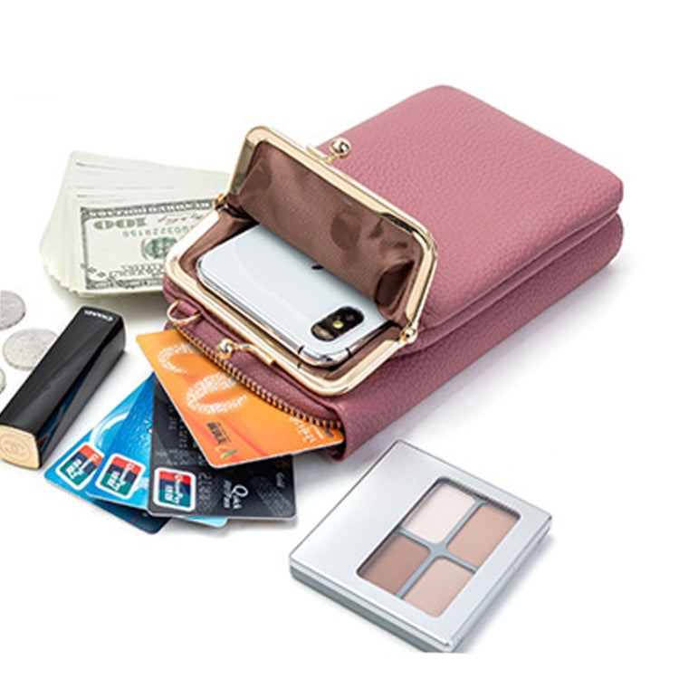 H2107 Ladies Mobile Phone Bag Shoulder Messenger Bag Pebbled Zipper Wallet(Pink) - Single-shoulder Bags by PMC TechLife | Online Shopping South Africa | PMC TechLife