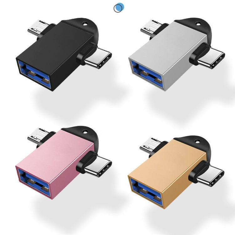 10 PCS LI-09 USB 3.0 Female to USB-C / Type-C + Micro USB Male Multi-Function OTG Adapter with Lanyard(Gold) - OTG Adapter by PMC TechLife | Online Shopping South Africa | PMC TechLife | Buy Now Pay Later Mobicred