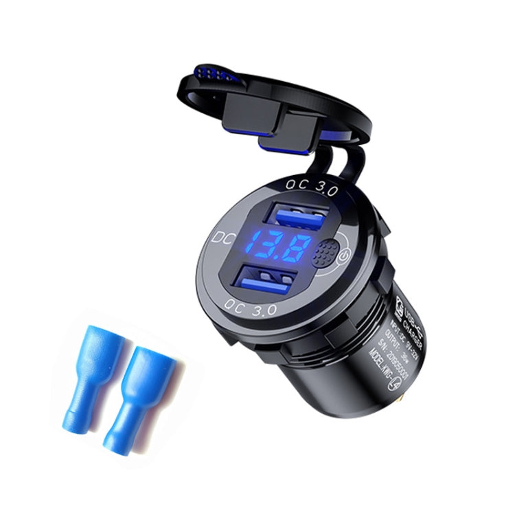 Aluminum Alloy Double QC3.0 Fast Charge With Button Switch Car USB Charger Waterproof Car Charger Specification: Black Shell Blue Light With Terminal - DIY Modified Charger by PMC TechLife | Online Shopping South Africa | PMC TechLife