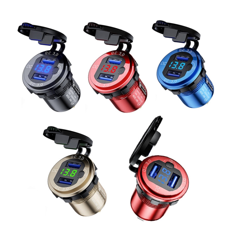 Aluminum Alloy Double QC3.0 Fast Charge With Button Switch Car USB Charger Waterproof Car Charger Specification: Red Shell Red Light With Terminal - DIY Modified Charger by PMC TechLife | Online Shopping South Africa | PMC TechLife | Buy Now Pay Later Mobicred