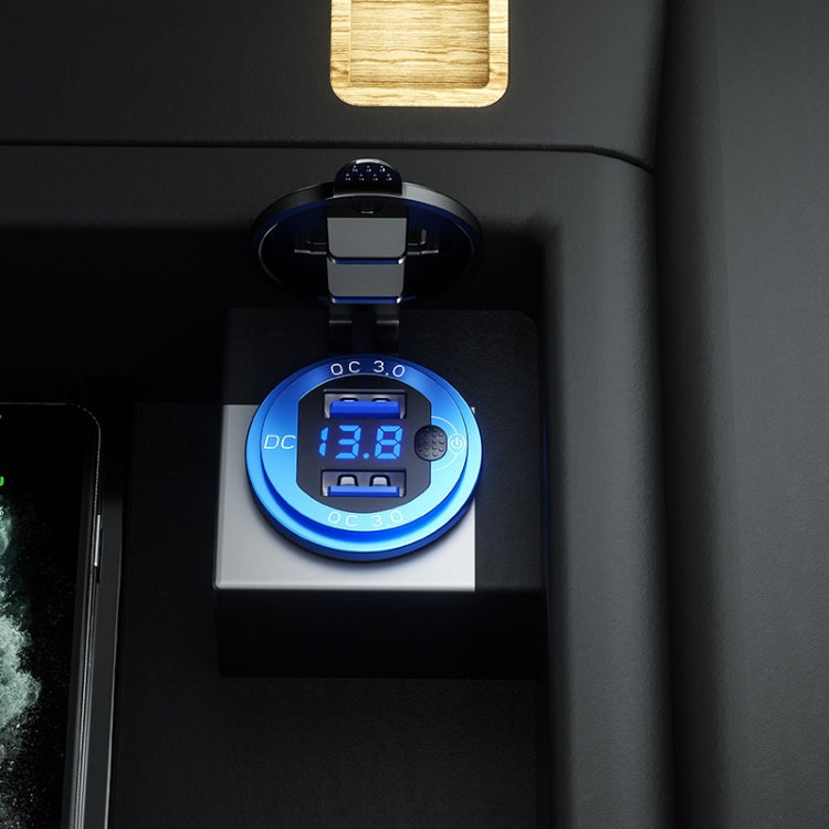 Aluminum Alloy Double QC3.0 Fast Charge With Button Switch Car USB Charger Waterproof Car Charger Specification: Blue Shell Blue Light With Terminal - free shipping - PMC TechLife - Order now!