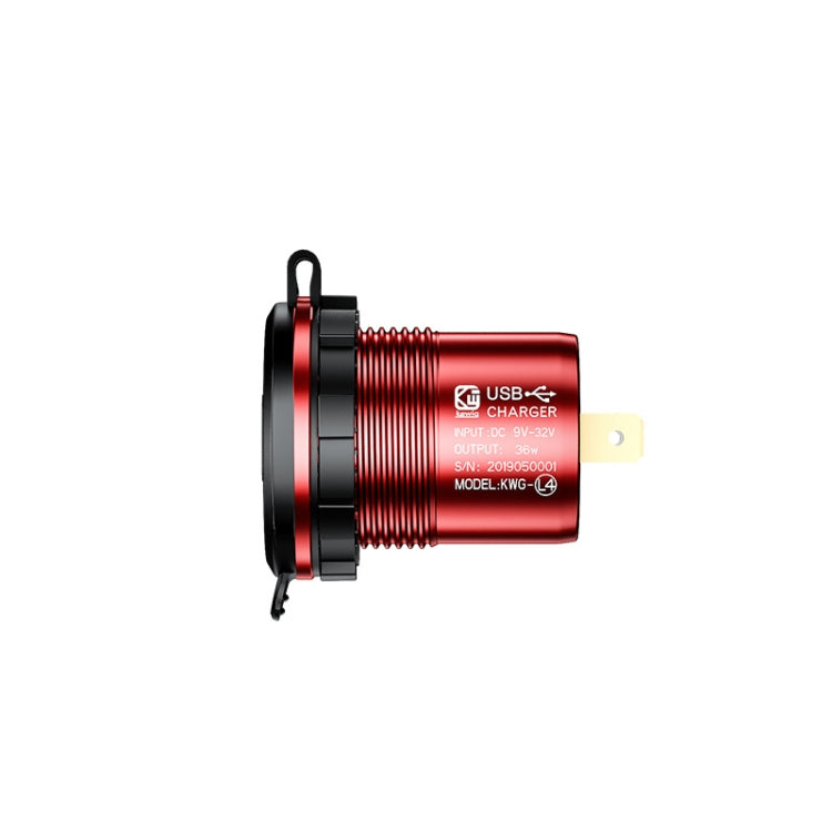 Aluminum Alloy Double QC3.0 Fast Charge With Button Switch Car USB Charger Waterproof Car Charger Specification: Red Shell Blue Light With Terminal - DIY Modified Charger by PMC TechLife | Online Shopping South Africa | PMC TechLife