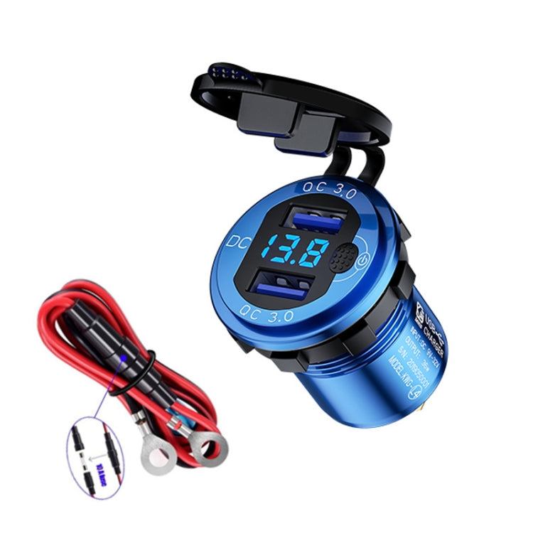 Aluminum Alloy Double QC3.0 Fast Charge With Button Switch Car USB Charger Waterproof Car Charger Specification: lue Shell Blue Light With 60cm Line - DIY Modified Charger by PMC TechLife | Online Shopping South Africa | PMC TechLife