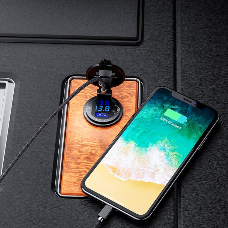 Aluminum Alloy Double QC3.0 Fast Charge With Button Switch Car USB Charger Waterproof Car Charger Specification: lue Shell Blue Light With 60cm Line - DIY Modified Charger by PMC TechLife | Online Shopping South Africa | PMC TechLife