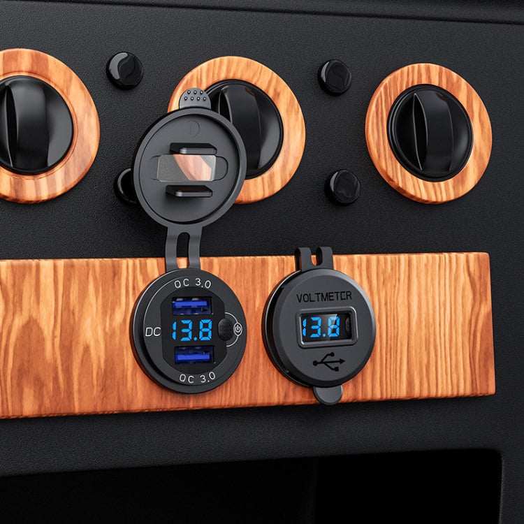 Aluminum Alloy Double QC3.0 Fast Charge With Button Switch Car USB Charger Waterproof Car Charger Specification: Golden Shell Green Light With 60cm Line - DIY Modified Charger by PMC TechLife | Online Shopping South Africa | PMC TechLife