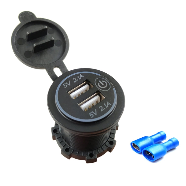 Car Motorcycle Modified Charger Double Aperture 4.2A With Touch Switch USB Car Charge(Blue Light) - DIY Modified Charger by PMC TechLife | Online Shopping South Africa | PMC TechLife
