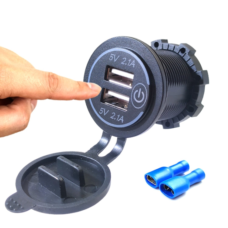 Car Motorcycle Modified Charger Double Aperture 4.2A With Touch Switch USB Car Charge(Blue Light) - DIY Modified Charger by PMC TechLife | Online Shopping South Africa | PMC TechLife