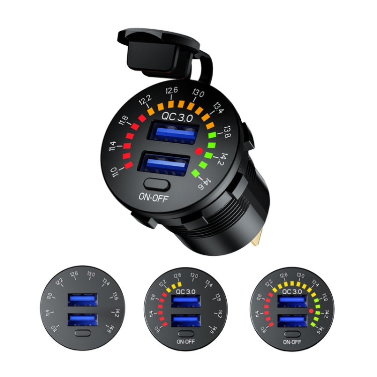 Car Motorcycle Ship Modified With Colorful Screen Display USB Dual QC3.0 Fast Charge Car Charger, Model: P20-C With 60cm Line - DIY Modified Charger by PMC TechLife | Online Shopping South Africa | PMC TechLife