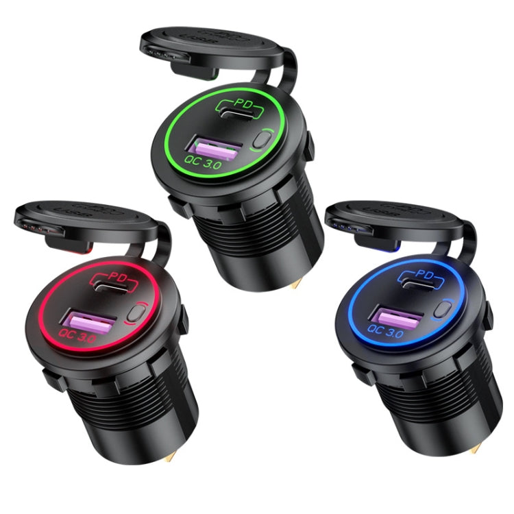 Car Motorcycle Ship Modified USB Charger Waterproof PD + QC3.0 Fast Charge, Model: Green Light With Terminal - free shipping - PMC TechLife - Order now!