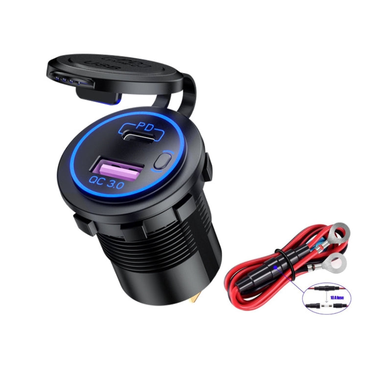 Car Motorcycle Ship Modified USB Charger Waterproof PD + QC3.0 Fast Charge, Model: Blue Light With 60cm Line - DIY Modified Charger by PMC TechLife | Online Shopping South Africa | PMC TechLife