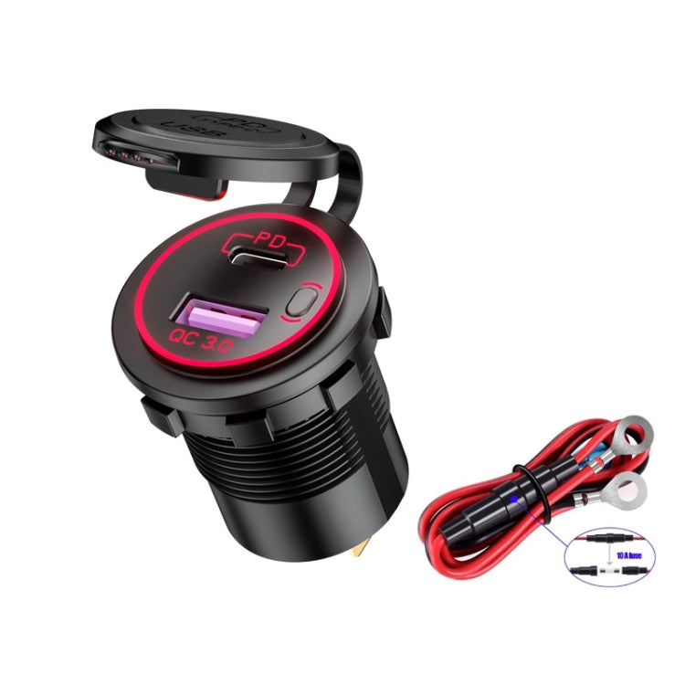Car Motorcycle Ship Modified USB Charger Waterproof PD + QC3.0 Fast Charge, Model: Red Light With 60cm Line - DIY Modified Charger by PMC TechLife | Online Shopping South Africa | PMC TechLife