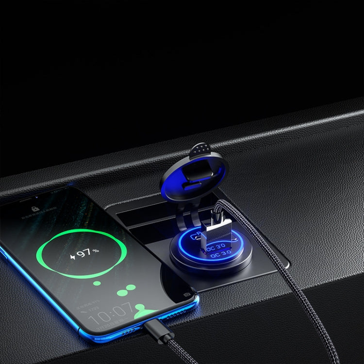 Car Motorcycle Ship Modified USB Charger Waterproof PD + QC3.0 Fast Charge, Model: Red Light With 60cm Line - DIY Modified Charger by PMC TechLife | Online Shopping South Africa | PMC TechLife