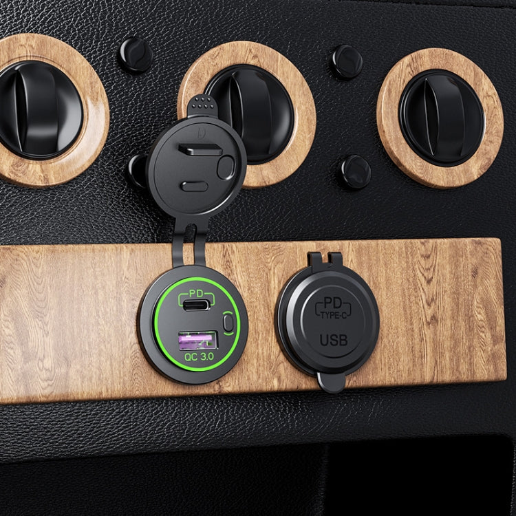 Car Motorcycle Ship Modified USB Charger Waterproof PD + QC3.0 Fast Charge, Model: Green Light With 60cm Line - DIY Modified Charger by PMC TechLife | Online Shopping South Africa | PMC TechLife