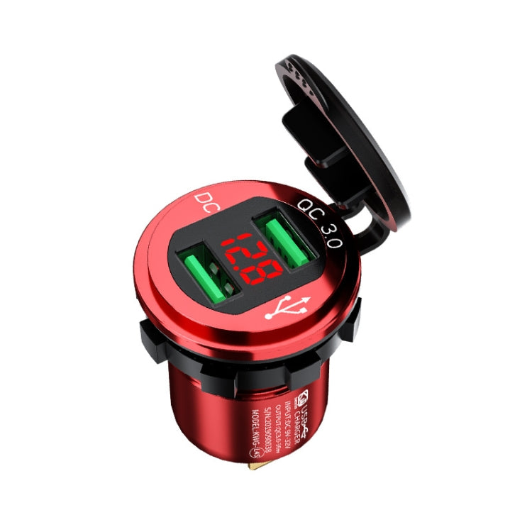 Car Motorcycle Modified USB Charger QC3.0 Metal Waterproof Fast Charge(Red Shell Red Light) - DIY Modified Charger by PMC TechLife | Online Shopping South Africa | PMC TechLife