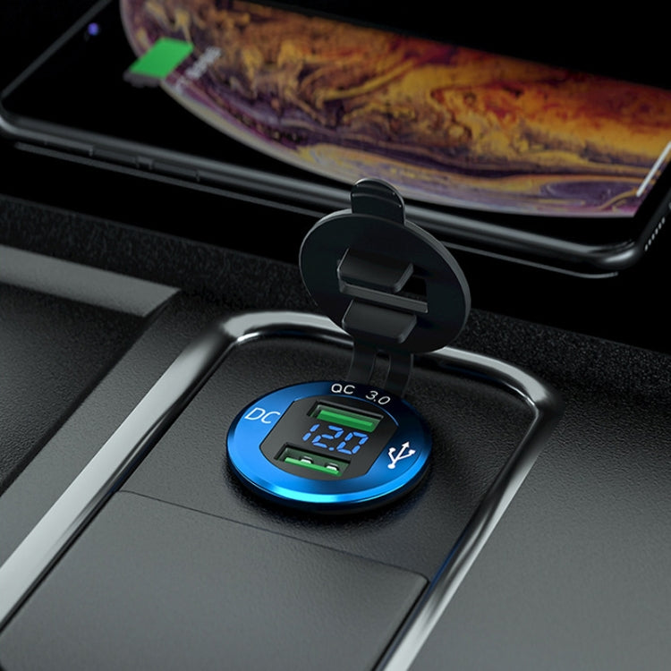Car Motorcycle Modified USB Charger QC3.0 Metal Waterproof Fast Charge(Golden Shell Green Light) - DIY Modified Charger by PMC TechLife | Online Shopping South Africa | PMC TechLife