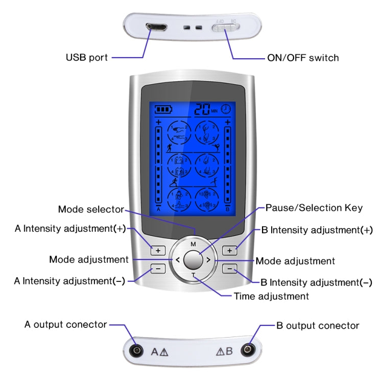 24-Mode Digital Electronic Pulse Massager Intelligent Whole Body Physical Therapy Meridian Massager, Specification: AU Plug(Black) - Massage & Relaxation by PMC TechLife | Online Shopping South Africa | PMC TechLife