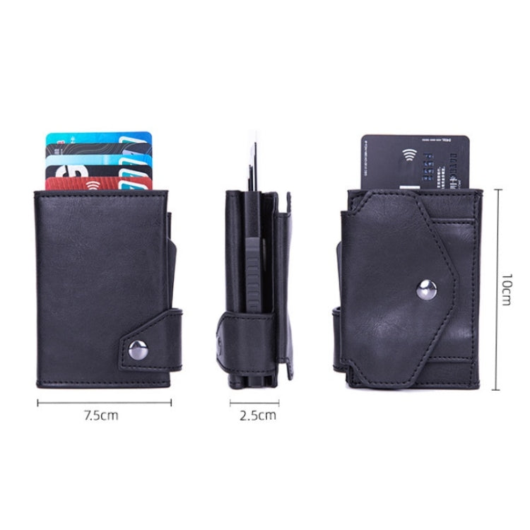 Anti-Theft Aluminum Alloy Coin Purse RFID Anti-Degaussing Automatic Pop-Up PU Bank Card Bag(Mad Horse Blue) - free shipping - PMC TechLife - Order now!