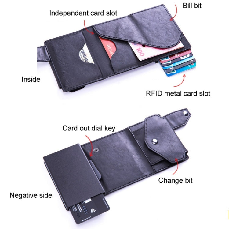 Anti-Theft Aluminum Alloy Coin Purse RFID Anti-Degaussing Automatic Pop-Up PU Bank Card Bag(Mad Horse Blue) - free shipping - PMC TechLife - Order now!