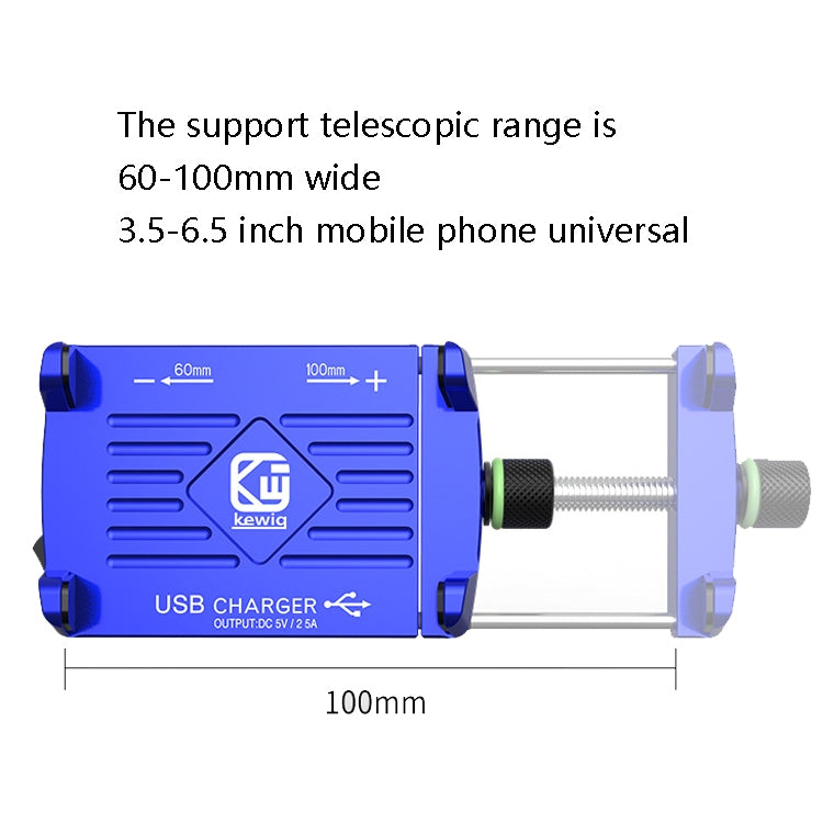 Kewig M6 Aluminum Alloy Motorcycle Mobile Phone Bracket Rechargeable With Switch Waterproof Stable Navigation Bracket(Blue) - Holder by PMC TechLife | Online Shopping South Africa | PMC TechLife | Buy Now Pay Later Mobicred