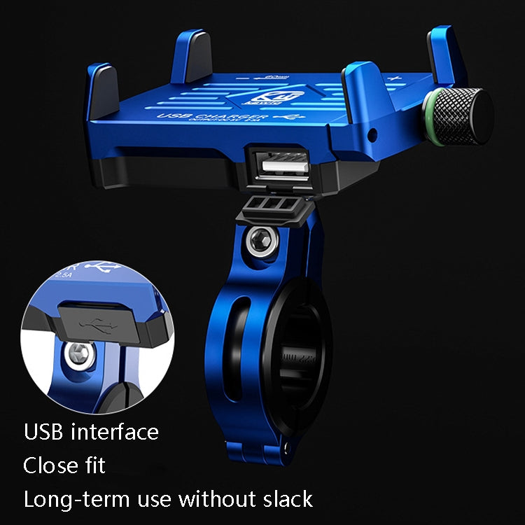 Kewig M6 Aluminum Alloy Motorcycle Mobile Phone Bracket Rechargeable With Switch Waterproof Stable Navigation Bracket(Blue) - Holder by PMC TechLife | Online Shopping South Africa | PMC TechLife | Buy Now Pay Later Mobicred