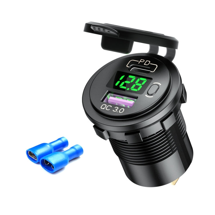 12V Modified Car USB Charger With Voltage Display PD QC3.0 Socket(With Terminal Green Light) - DIY Modified Charger by PMC TechLife | Online Shopping South Africa | PMC TechLife