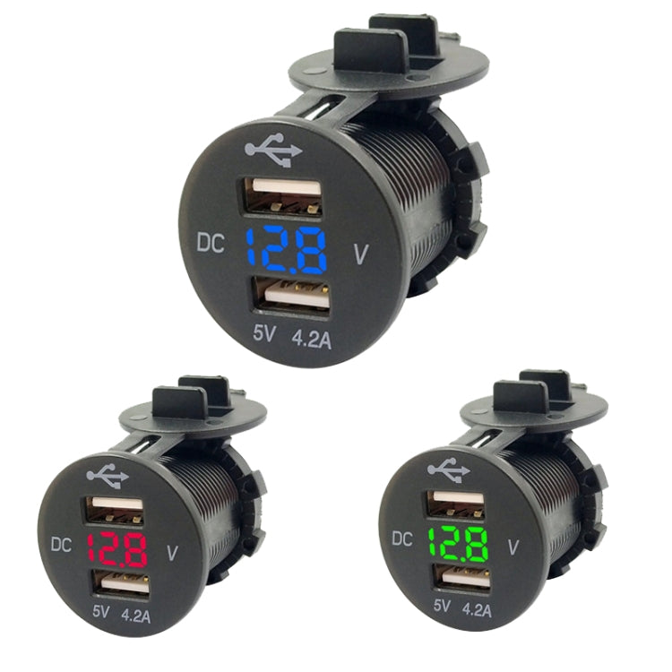 4.2A Dual USB With Voltage Display Mobile Phone Charger Socket Power Supply 12V Car Motorcycle(Green Light) - DIY Modified Charger by PMC TechLife | Online Shopping South Africa | PMC TechLife