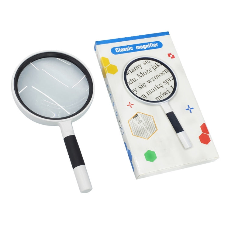 Hand-Held Reading Magnifier Glass Lens Anti-Skid Handle Old Man Reading Repair Identification Magnifying Glass, Specification: 65mm 6 Times (Black White) - free shipping - PMC TechLife - Order now!