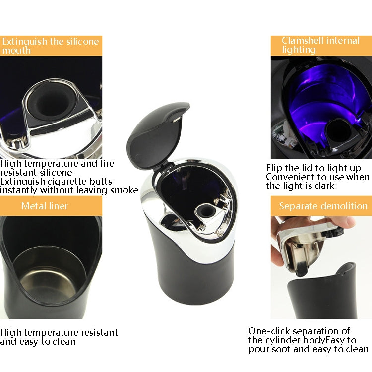 N10 Mini Car Loaded Ashtray With Lamp And Cover Car Supplies(Silver) - Ashtrays by PMC TechLife | Online Shopping South Africa | PMC TechLife